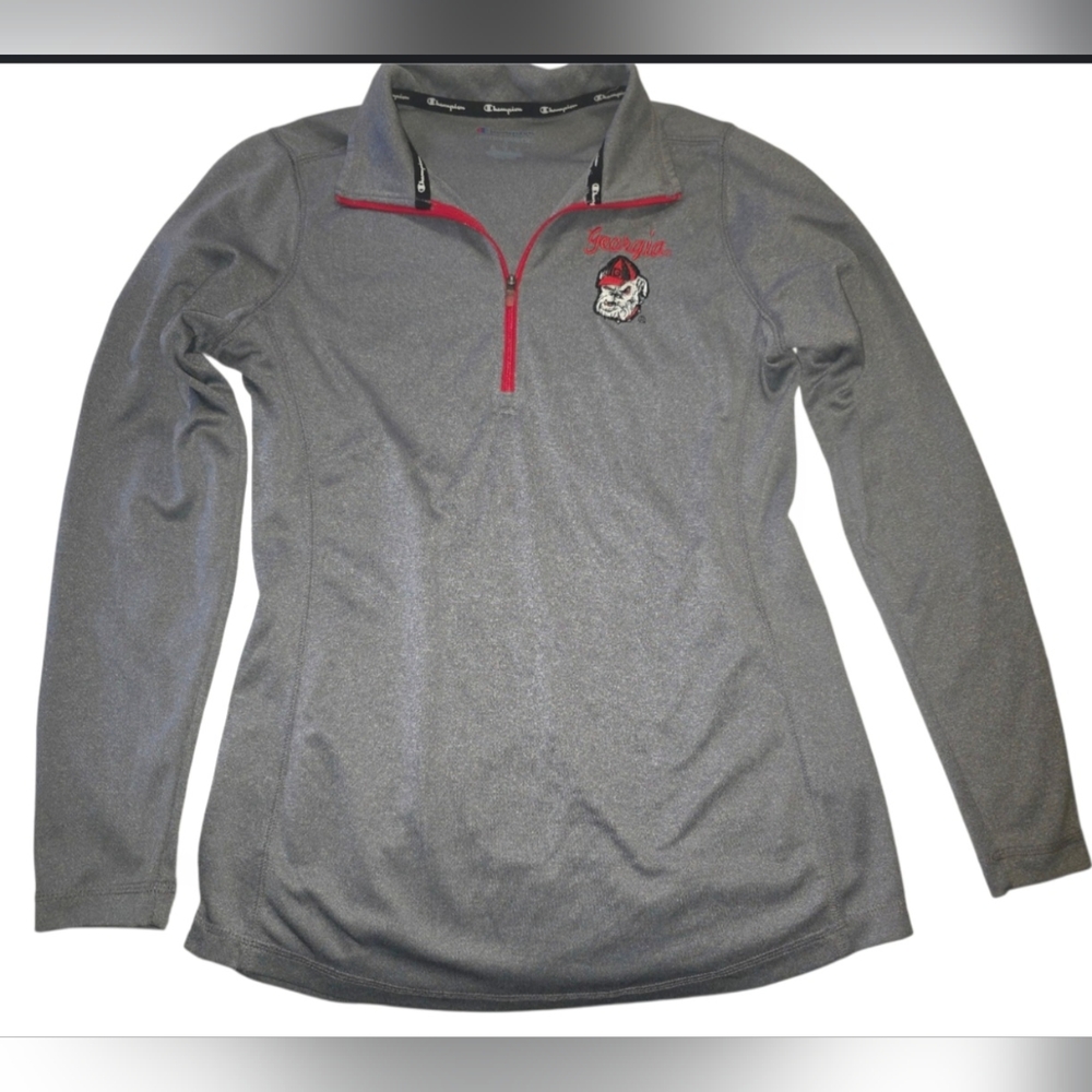 GEORGIA Bulldogs 1/4 Zip long sleeve Top. Women's small.  Gray fitted.